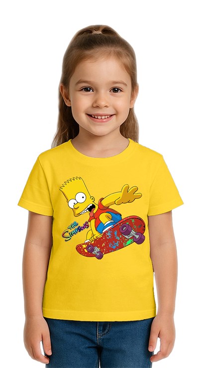 Unisex Sımpsons baskılı Çocuk Tişört pamuklu penye kumaş
