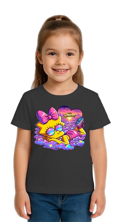 Unisex Sımpsons baskılı Çocuk Tişört pamuklu penye kumaş