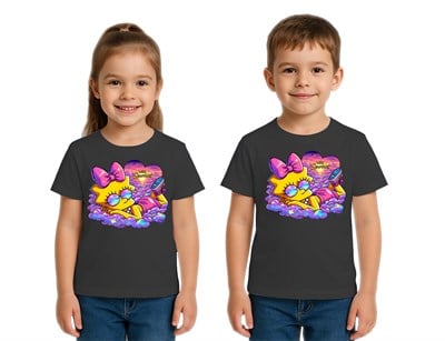 Unisex Sımpsons baskılı Çocuk Tişört pamuklu penye kumaş