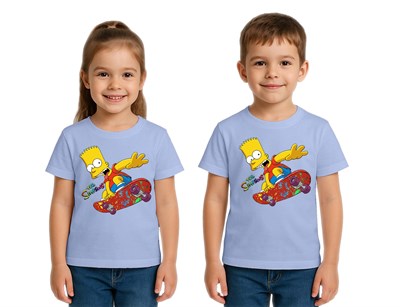 Unisex Sımpsons baskılı Çocuk Tişört pamuklu penye kumaş
