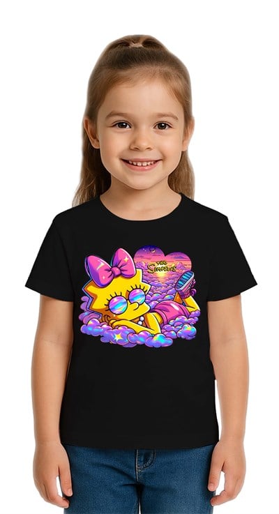 Unisex Sımpsons baskılı Çocuk Tişört pamuklu penye kumaş
