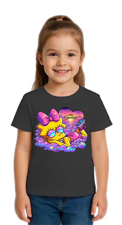 Unisex Sımpsons baskılı Çocuk Tişört pamuklu penye kumaş