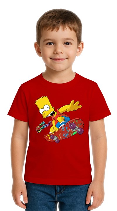 Unisex Sımpsons baskılı Çocuk Tişört pamuklu penye kumaş