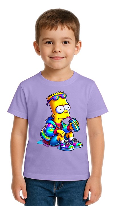Unisex Sımpsons baskılı Çocuk Tişört pamuklu penye kumaş