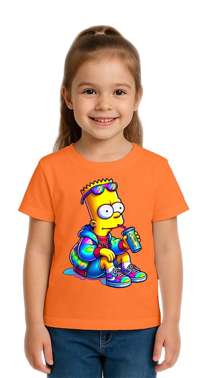 Unisex Sımpsons baskılı Çocuk Tişört pamuklu penye kumaş