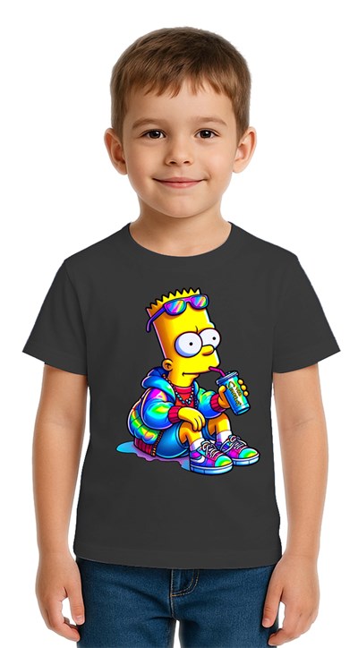 Unisex Sımpsons baskılı Çocuk Tişört pamuklu penye kumaş