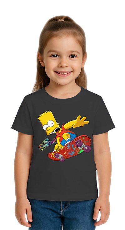 Unisex Sımpsons baskılı Çocuk Tişört pamuklu penye kumaş