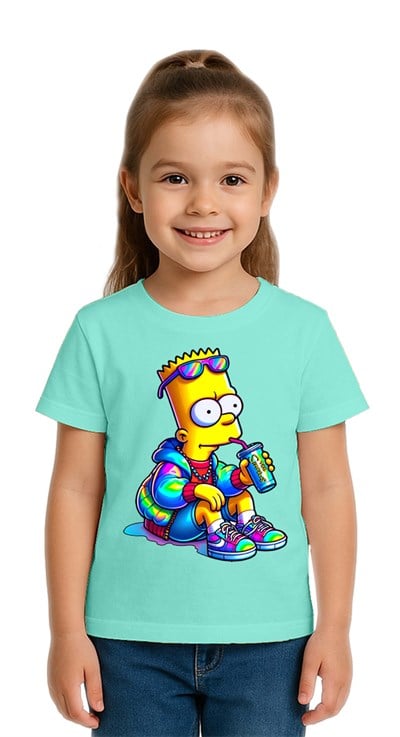Unisex Sımpsons baskılı Çocuk Tişört pamuklu penye kumaş
