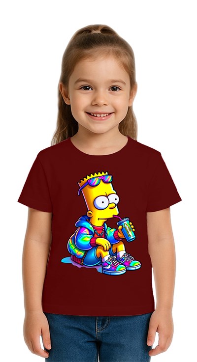 Unisex Sımpsons baskılı Çocuk Tişört pamuklu penye kumaş