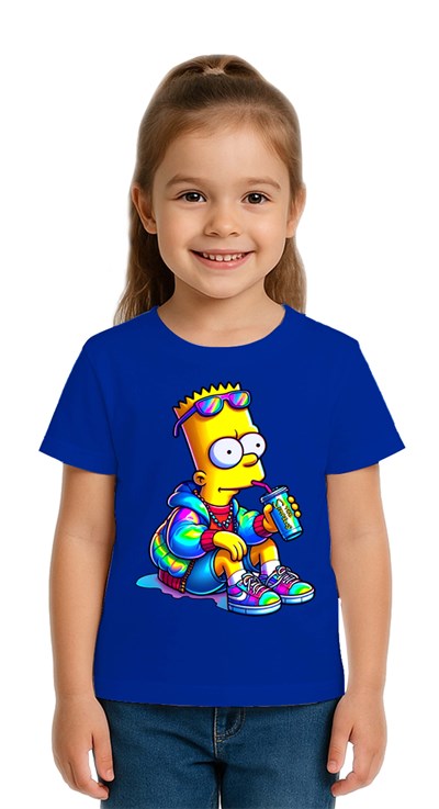 Unisex Sımpsons baskılı Çocuk Tişört pamuklu penye kumaş
