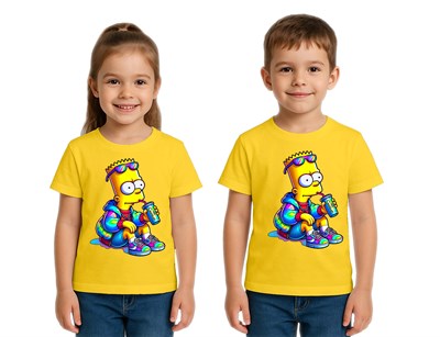 Unisex Sımpsons baskılı Çocuk Tişört pamuklu penye kumaş