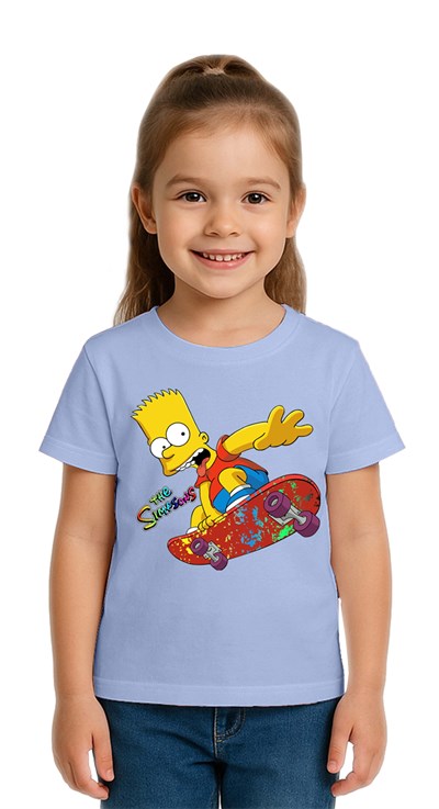 Unisex Sımpsons baskılı Çocuk Tişört pamuklu penye kumaş