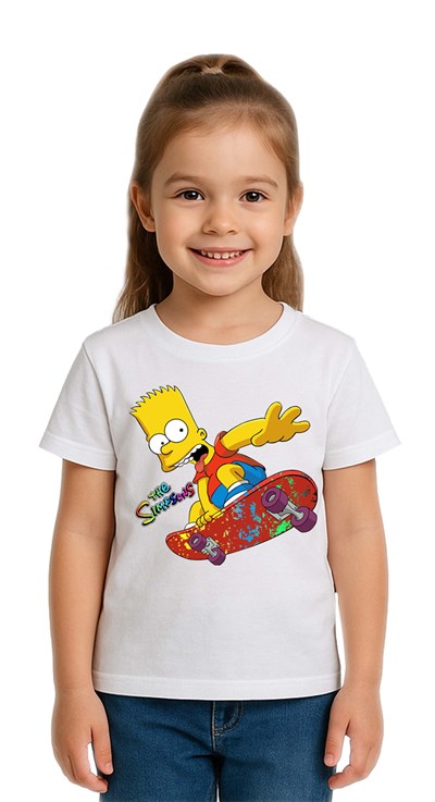 Unisex Sımpsons baskılı Çocuk Tişört pamuklu penye kumaş