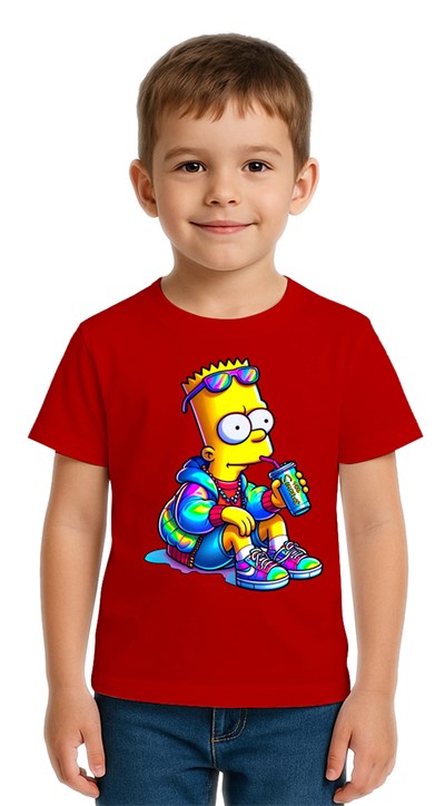 Unisex Sımpsons baskılı Çocuk Tişört pamuklu penye kumaş