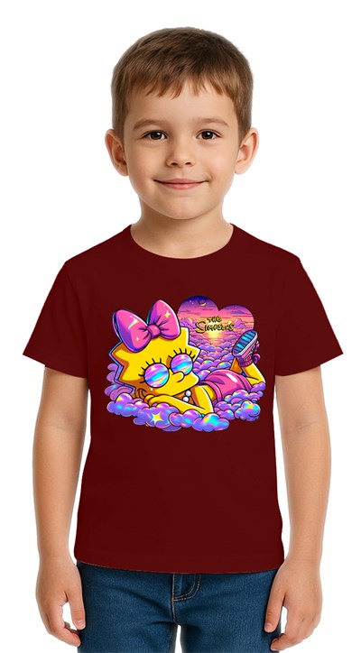 Unisex Sımpsons baskılı Çocuk Tişört pamuklu penye kumaş