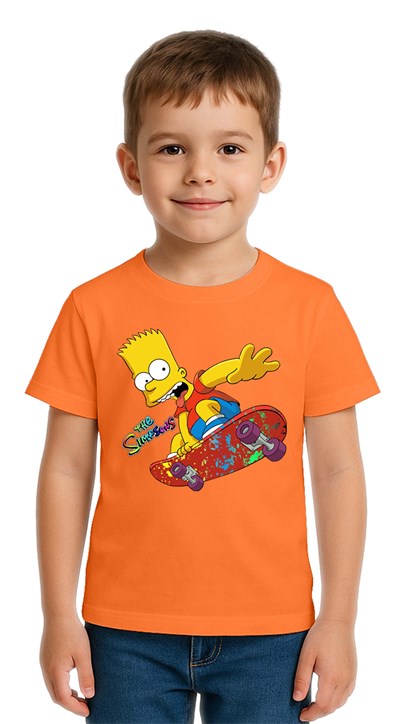 Unisex Sımpsons baskılı Çocuk Tişört pamuklu penye kumaş