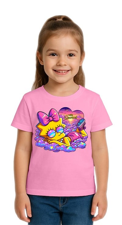 Unisex Sımpsons baskılı Çocuk Tişört pamuklu penye kumaş
