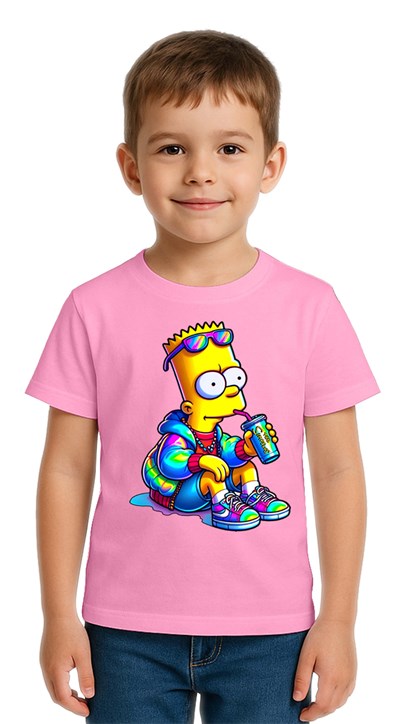 Unisex Sımpsons baskılı Çocuk Tişört pamuklu penye kumaş