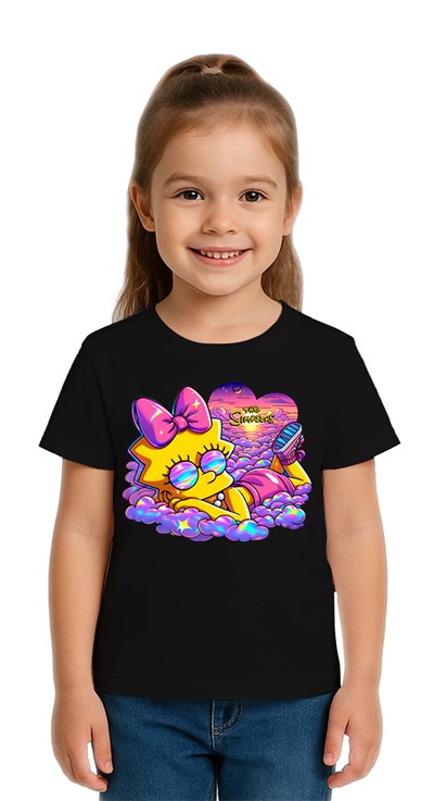 Unisex Sımpsons baskılı Çocuk Tişört pamuklu penye kumaş