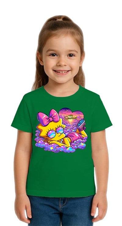 Unisex Sımpsons baskılı Çocuk Tişört pamuklu penye kumaş
