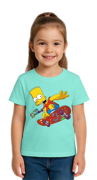 Unisex Sımpsons baskılı Çocuk Tişört pamuklu penye kumaş