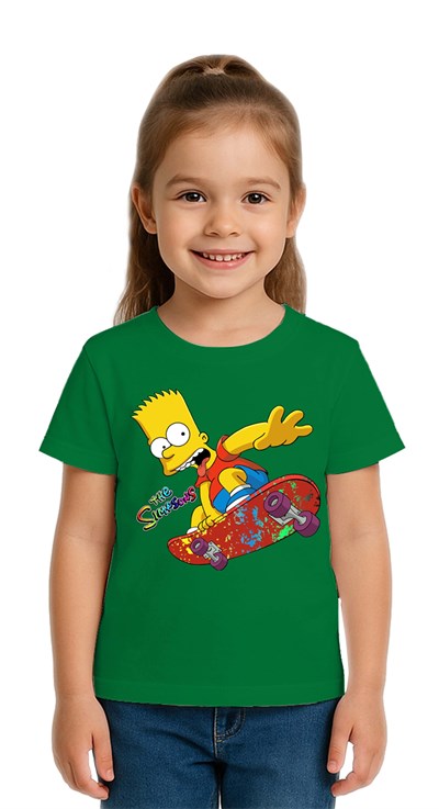 Unisex Sımpsons baskılı Çocuk Tişört pamuklu penye kumaş