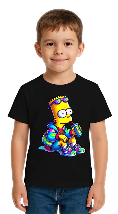 Unisex Sımpsons baskılı Çocuk Tişört pamuklu penye kumaş