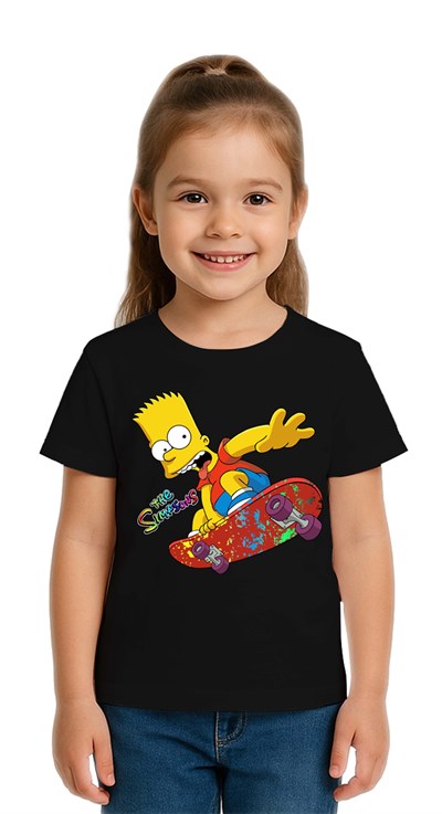 Unisex Sımpsons baskılı Çocuk Tişört pamuklu penye kumaş