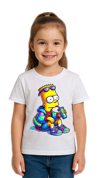 Unisex Sımpsons baskılı Çocuk Tişört pamuklu penye kumaş