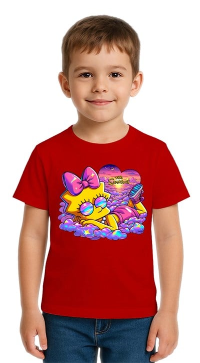 Unisex Sımpsons baskılı Çocuk Tişört pamuklu penye kumaş