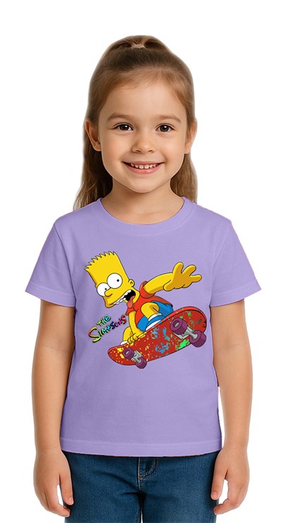 Unisex Sımpsons baskılı Çocuk Tişört pamuklu penye kumaş