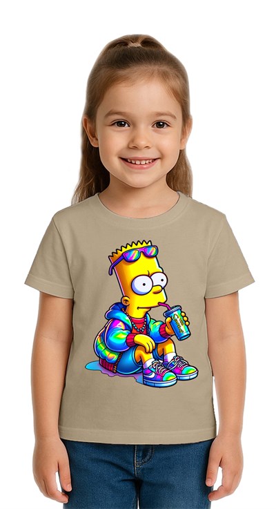 Unisex Sımpsons baskılı Çocuk Tişört pamuklu penye kumaş