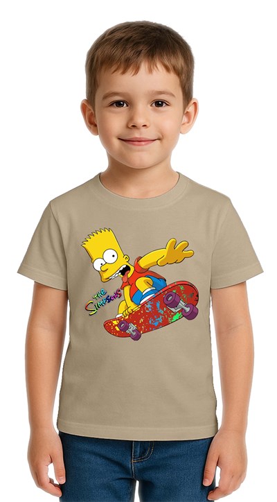 Unisex Sımpsons baskılı Çocuk Tişört pamuklu penye kumaş