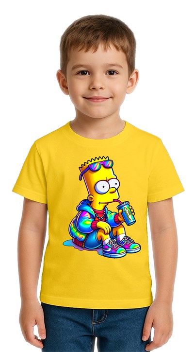 Unisex Sımpsons baskılı Çocuk Tişört pamuklu penye kumaş