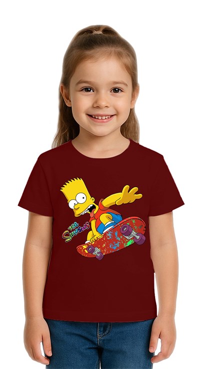 Unisex Sımpsons baskılı Çocuk Tişört pamuklu penye kumaş