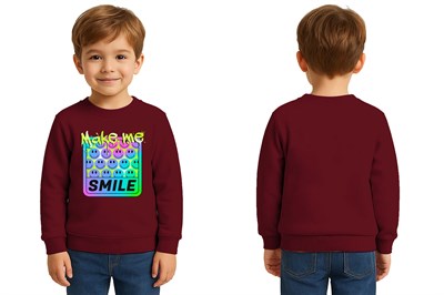 Unisex Smile Baskılı Çocuk Swaetshirt 3 İplik Şardonlu