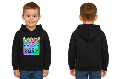 Unisex Smile Baskılı Çocuk Swaetshirt Kapşonlu 3 İplik Şardonlu