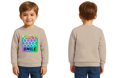 Unisex Smile Baskılı Çocuk Swaetshirt 3 İplik Şardonlu