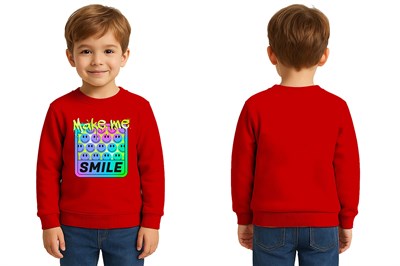 Unisex Smile Baskılı Çocuk Swaetshirt 3 İplik Şardonlu