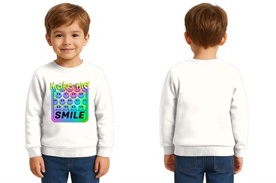 Unisex Smile Baskılı Çocuk Swaetshirt 3 İplik Şardonlu