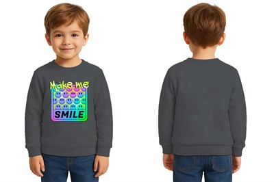 Unisex Smile Baskılı Çocuk Swaetshirt 3 İplik Şardonlu