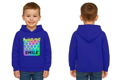 Unisex Smile Baskılı Çocuk Swaetshirt Kapşonlu 3 İplik Şardonlu
