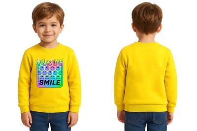 Unisex Smile Baskılı Çocuk Swaetshirt 3 İplik Şardonlu
