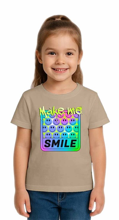 Unisex Smile Baskılı Çocuk Tişört pamuklu penye kumaş