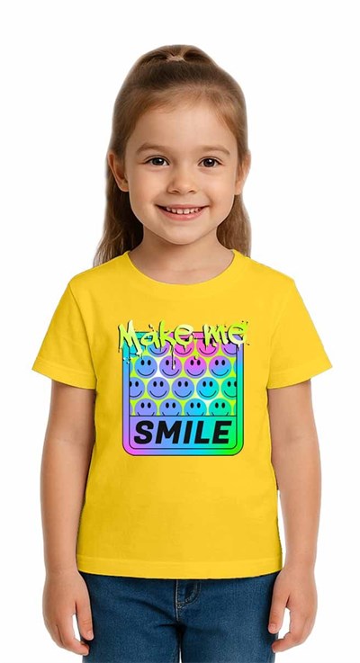 Unisex Smile Baskılı Çocuk Tişört pamuklu penye kumaş
