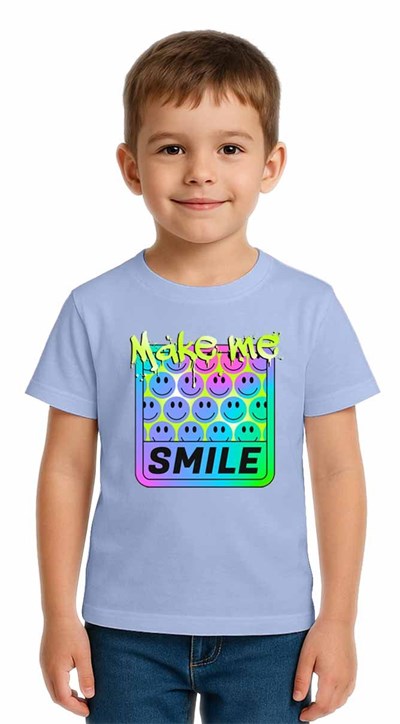 Unisex Smile Baskılı Çocuk Tişört pamuklu penye kumaş