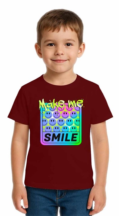 Unisex Smile Baskılı Çocuk Tişört pamuklu penye kumaş
