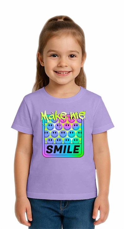 Unisex Smile Baskılı Çocuk Tişört pamuklu penye kumaş