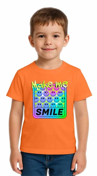 Unisex Smile Baskılı Çocuk Tişört pamuklu penye kumaş