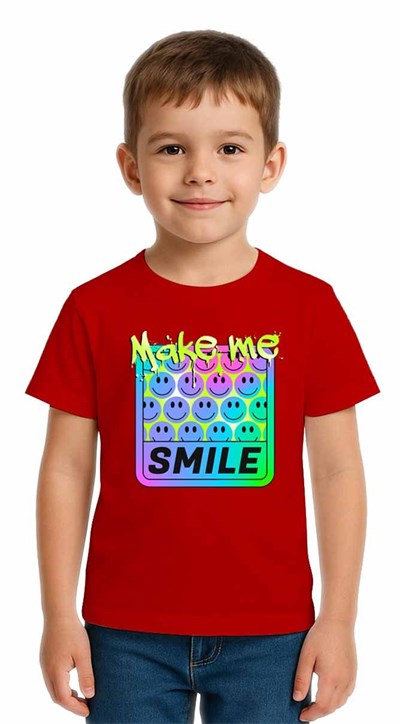 Unisex Smile Baskılı Çocuk Tişört pamuklu penye kumaş